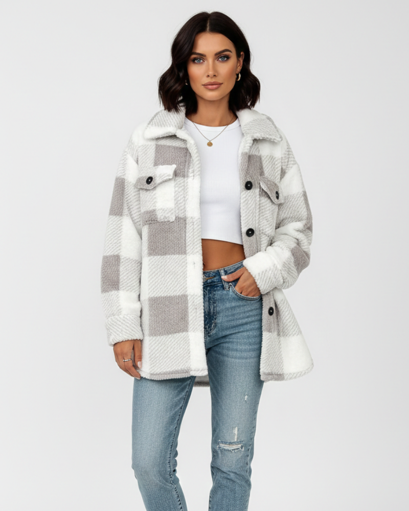 Ariana Veste d’Hiver Femme Veste Peluche à Carreaux Chaude & Décontractée, vue 5