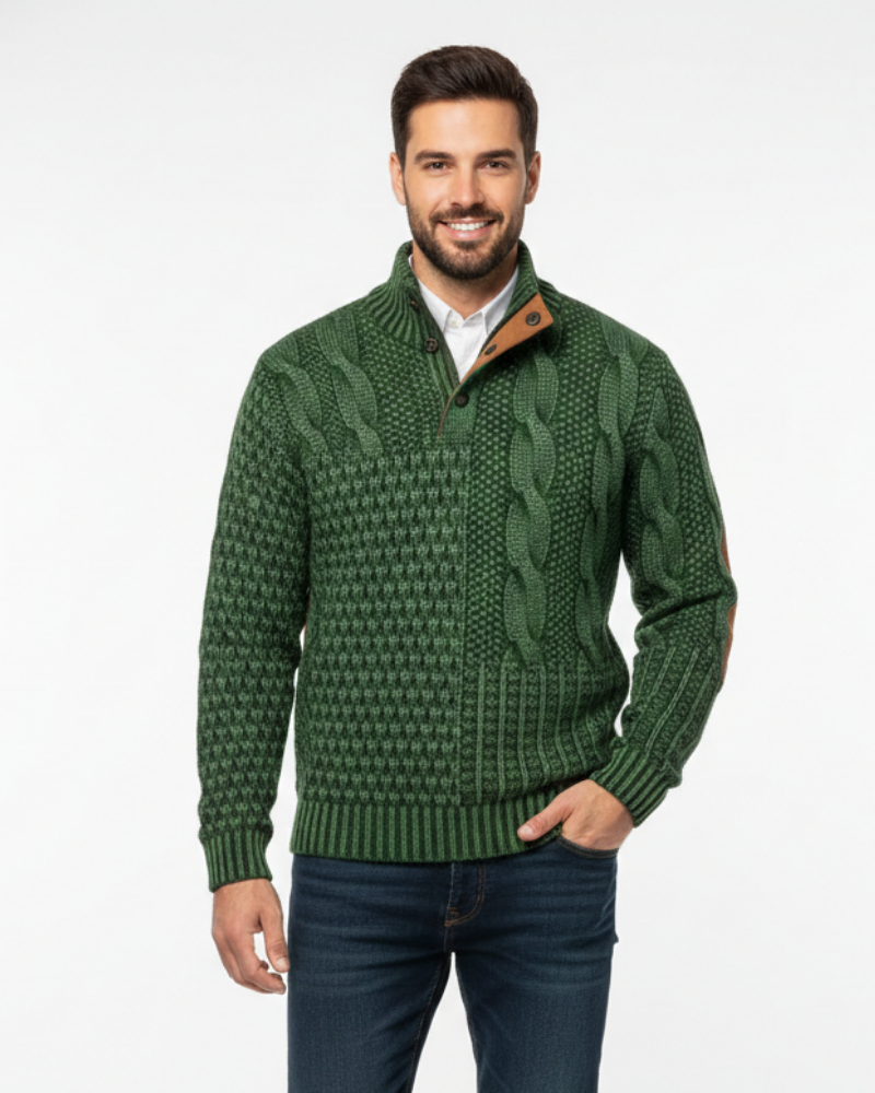 Aaron Pull Homme Patchwork Col Montant à Boutons & Détails Suédine Coupe Regular, vue 3
