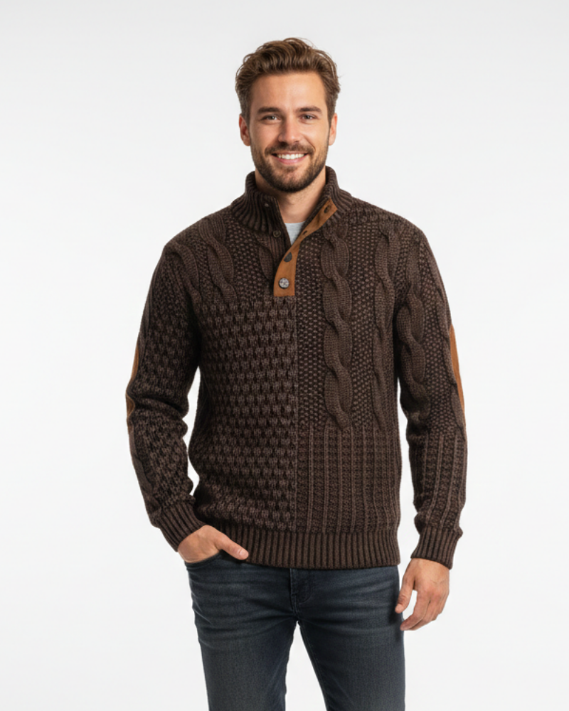 Aaron Pull Homme Patchwork Col Montant à Boutons & Détails Suédine Coupe Regular, vue 4