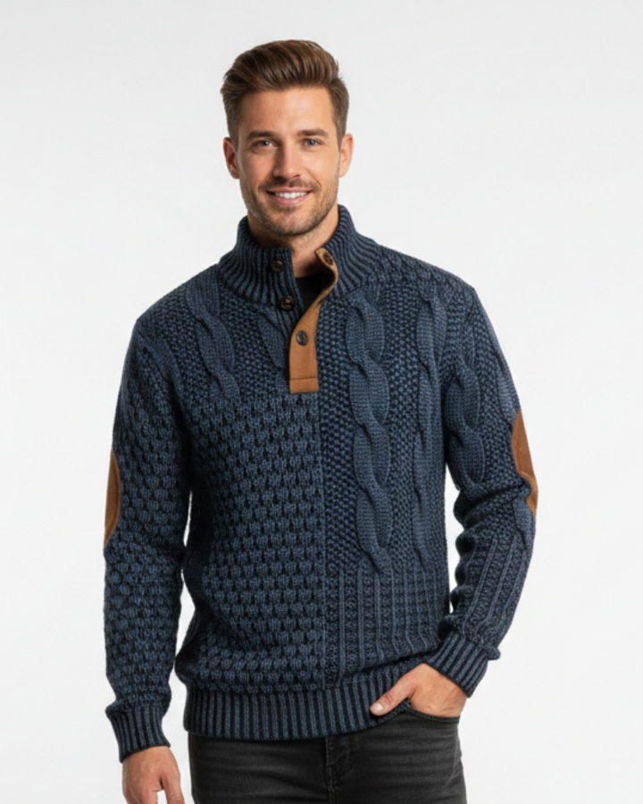 Aaron Pull Homme Patchwork Col Montant à Boutons & Détails Suédine Coupe Regular, vue 6