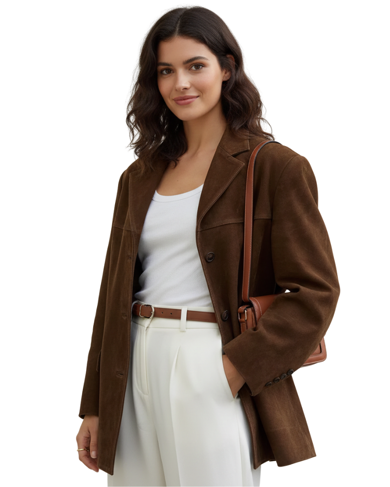 Marga Blazer en Suède Femme Veste Chic Marron avec Coupe Moderne & Matière Extensible, vue 2