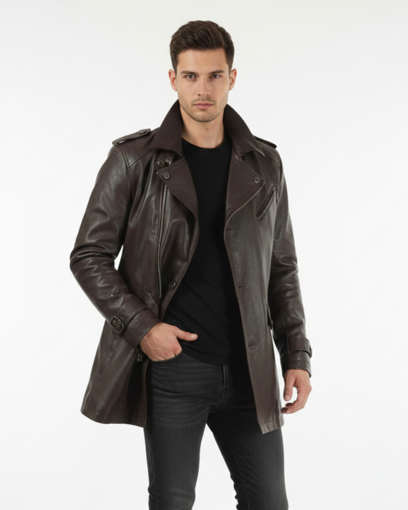 Zayko Manteau Long en Cuir Homme Coupe Confortable et Style Élégant pour l’Hiver, vue 2
