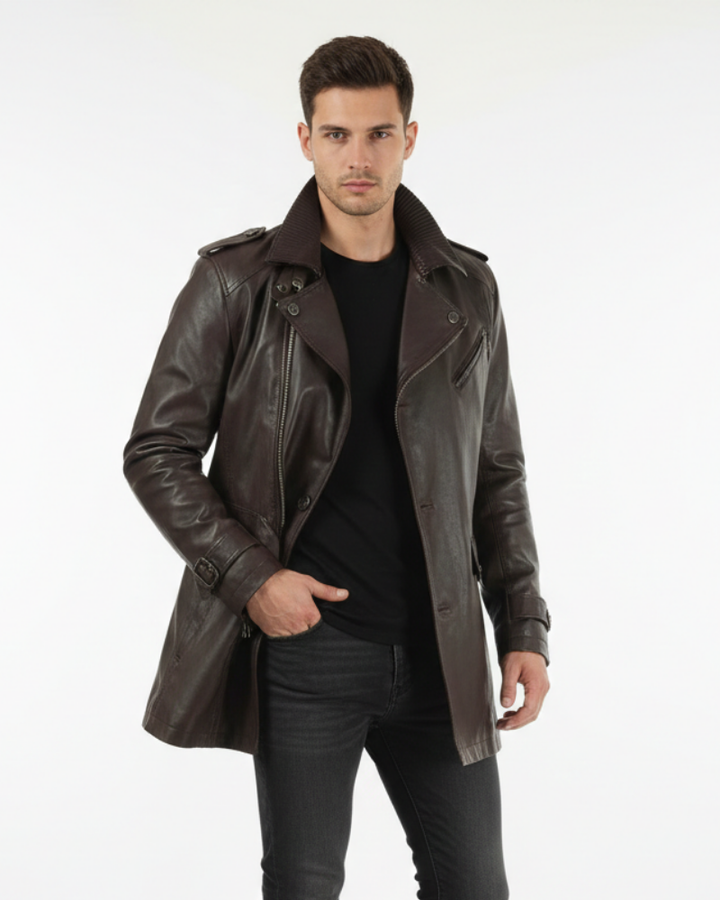 Zayko Manteau Long en Cuir Homme Coupe Confortable et Style Élégant pour l’Hiver, vue 2