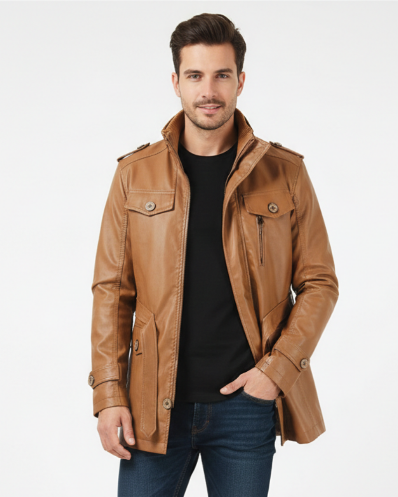 Zayko Manteau Long en Cuir Homme Coupe Confortable et Style Élégant pour l’Hiver, vue 3