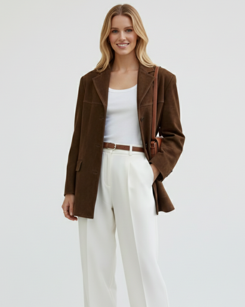Marga Blazer en Suède Femme Veste Chic Marron avec Coupe Moderne & Matière Extensible, vue 3
