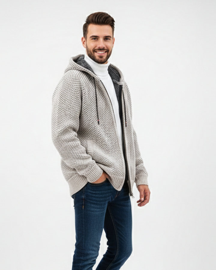 Nethan Hoodie Tricotée Homme Zippée Sweat Doublé Polaire Chaud au Style Casual
