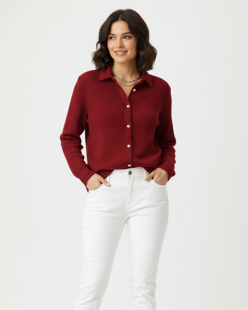 Angela Cardigan Femme Ajusté Col Chemise Élégant en Coton Stretch pour Mi-Saison, vue 4