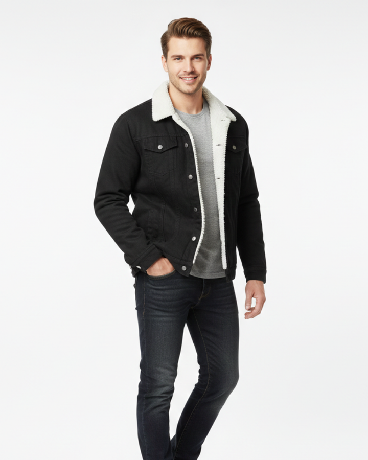 Cannon Veste en Jean Homme Doublée Polaire Denim Bleu Foncé, Col Doublé & Chaleur Hiver, vue 3