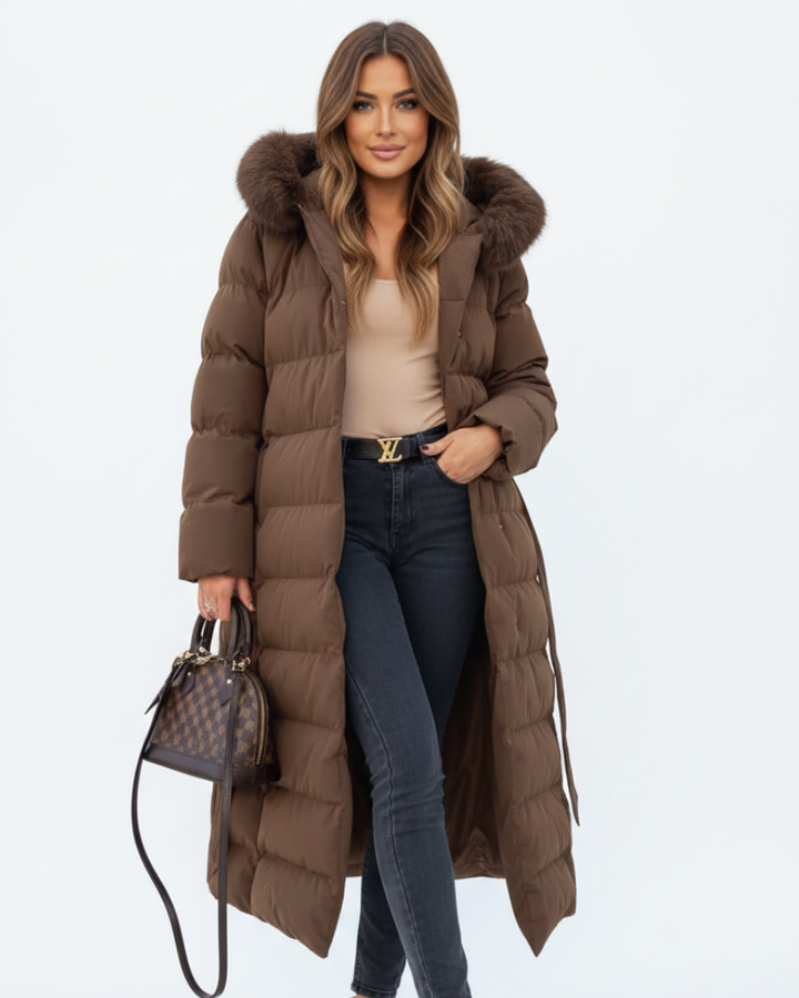 Eleva Manteau Long Femme Veste Hiver Chaude Déperlante avec Capuche & Coupe Élégante