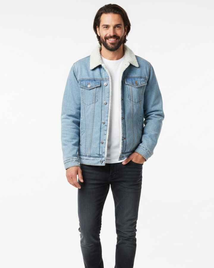 Cannon Veste en Jean Homme Doublée Polaire Denim Bleu Foncé, Col Doublé & Chaleur Hiver, vue 2