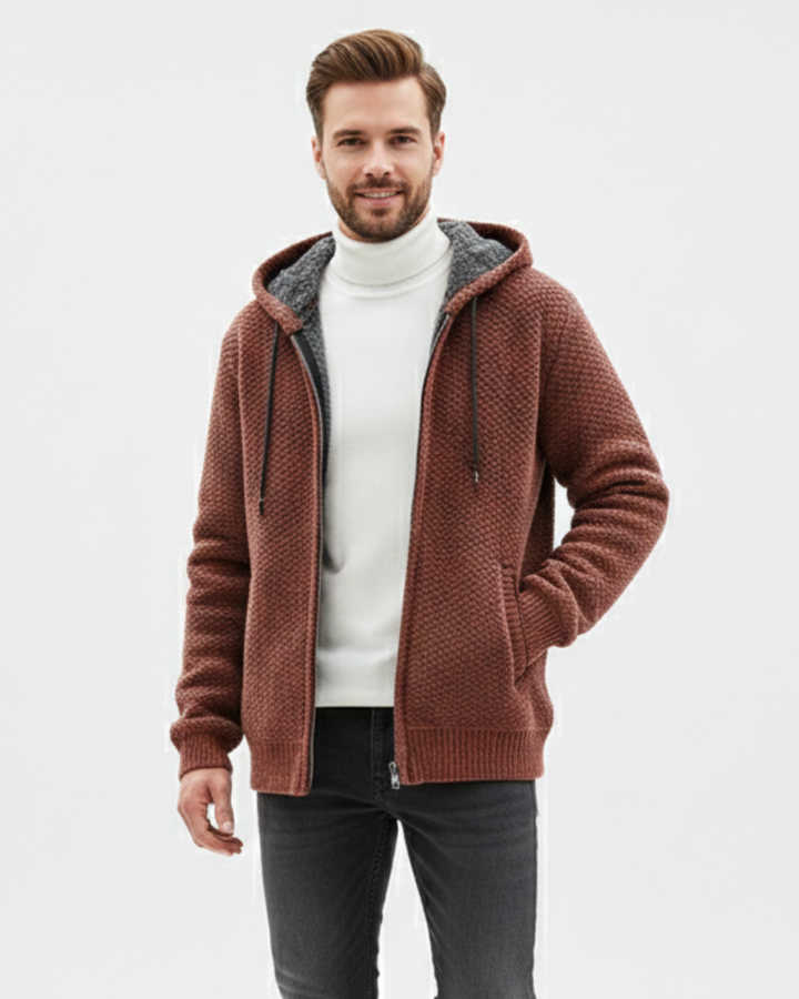Nethan Hoodie Tricotée Homme Zippée Sweat Doublé Polaire Chaud au Style Casual, vue 3