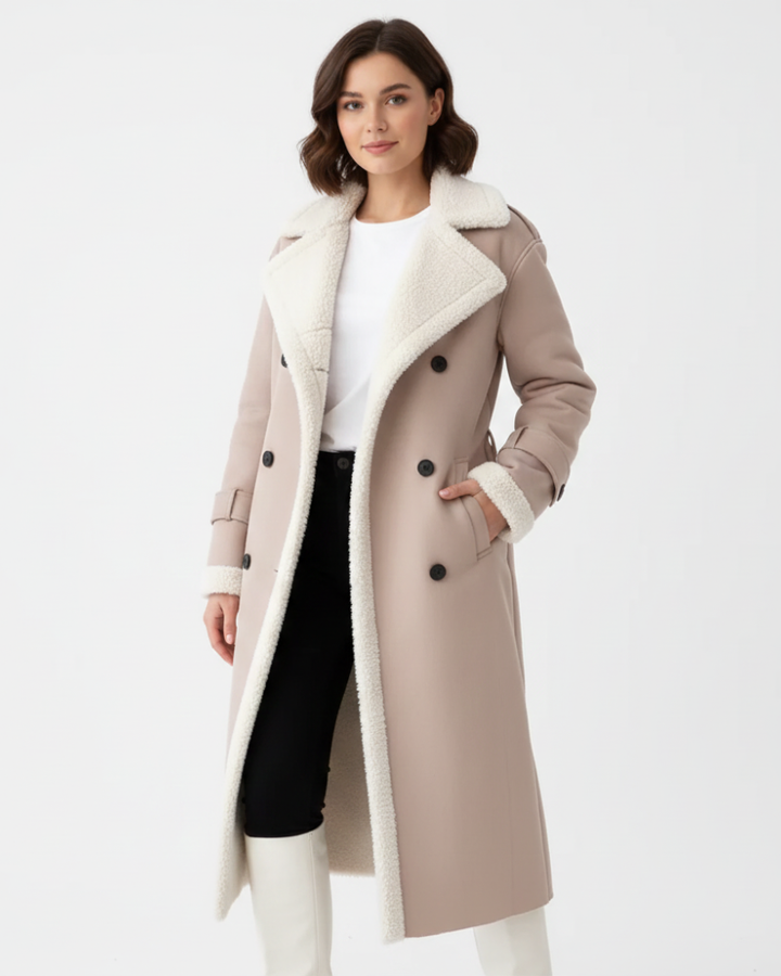Rinna Manteau Long Femme Veste Double Boutonnage Effet Suédé avec Col Doublé & Style Chic, vue 4