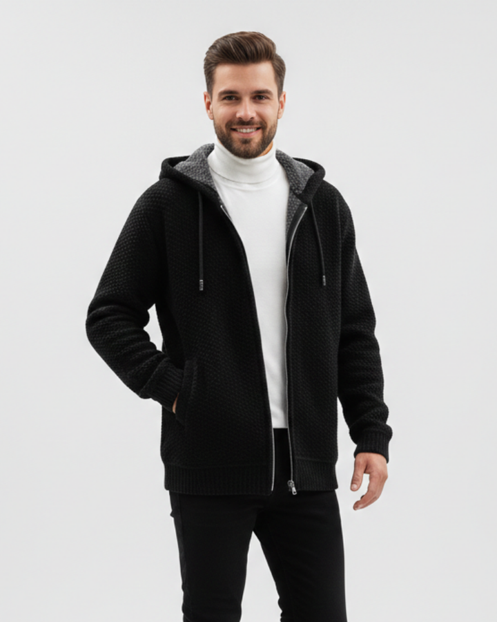 Nethan Hoodie Tricotée Homme Zippée Sweat Doublé Polaire Chaud au Style Casual, vue 4