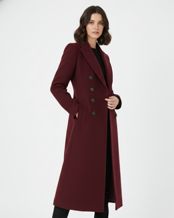 Vian Manteau Long Femme Manteau en Laine à Revers Élégant & Double Boutonnage