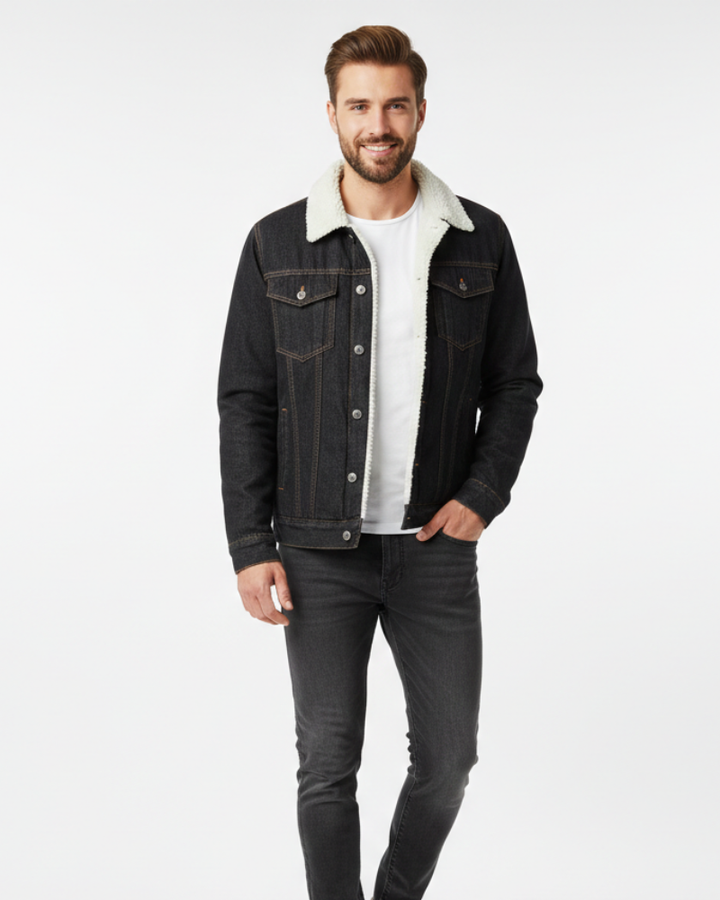 Cannon Veste en Jean Homme Doublée Polaire Denim Bleu Foncé, Col Doublé & Chaleur Hiver, vue 4