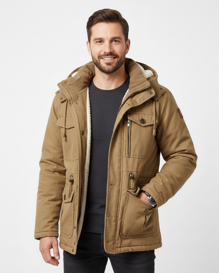 Ivan Parka Hiver Homme Veste à Capuche Style Militaire avec Grandes Poches