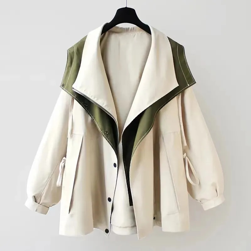 Mikyla Manteau Trench Femme Chic Bicolore Moderne & Chaud pour Automne Hiver Élégant, vue 5
