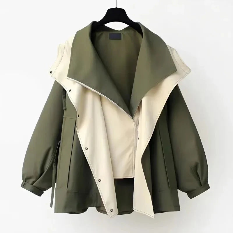Mikyla Manteau Trench Femme Chic Bicolore Moderne & Chaud pour Automne Hiver Élégant