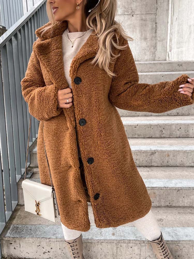 Cataleya Manteau Femme Teddy Long Modèle Doux en Fausse Laine avec Coupe Chaude & Poches, vue 11