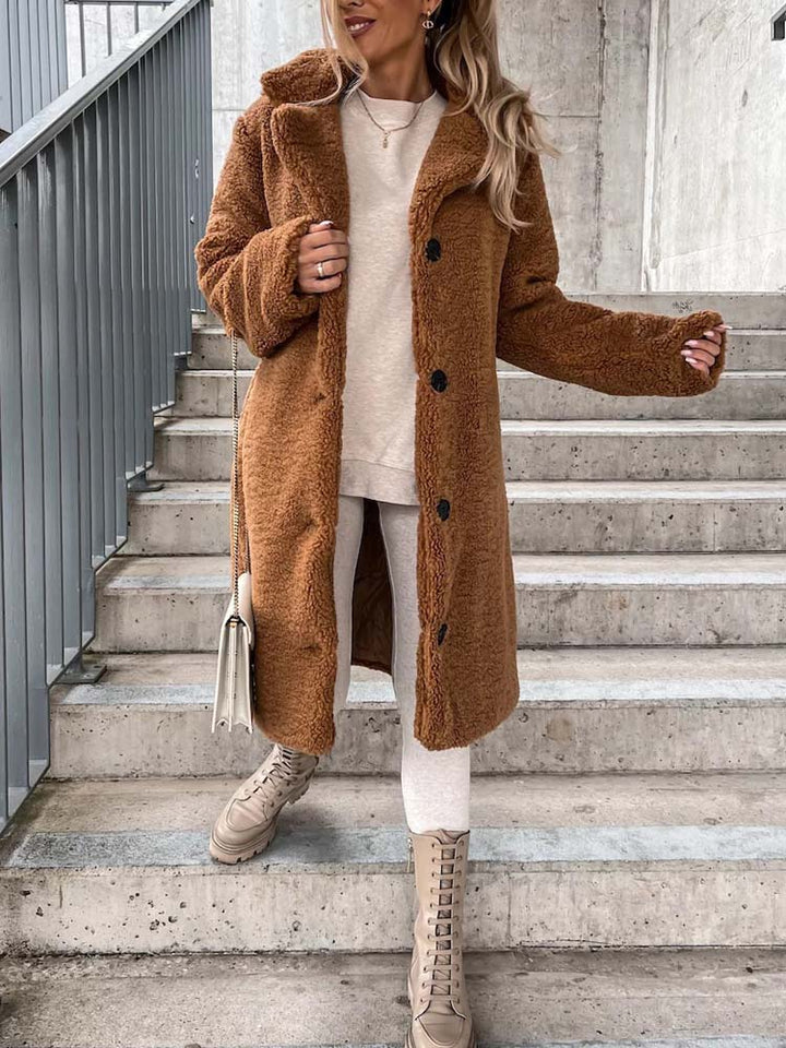 Cataleya Manteau Femme Teddy Long Modèle Doux en Fausse Laine avec Coupe Chaude & Poches, vue 13