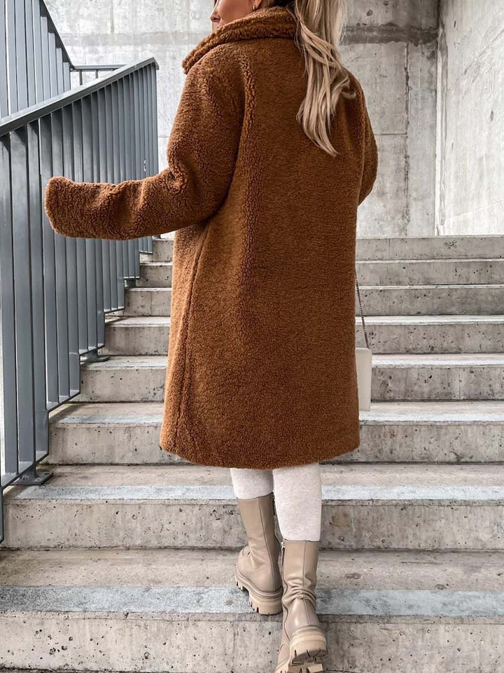 Cataleya Manteau Femme Teddy Long Modèle Doux en Fausse Laine avec Coupe Chaude & Poches, vue 14