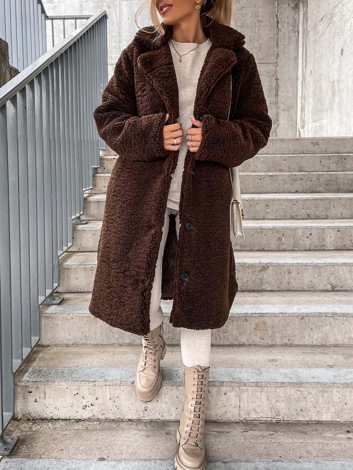 Cataleya Manteau Femme Teddy Long Modèle Doux en Fausse Laine avec Coupe Chaude & Poches, vue 16