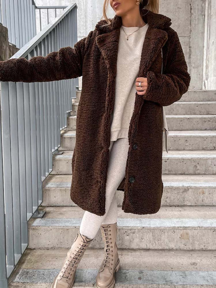 Cataleya Manteau Femme Teddy Long Modèle Doux en Fausse Laine avec Coupe Chaude & Poches, vue 17