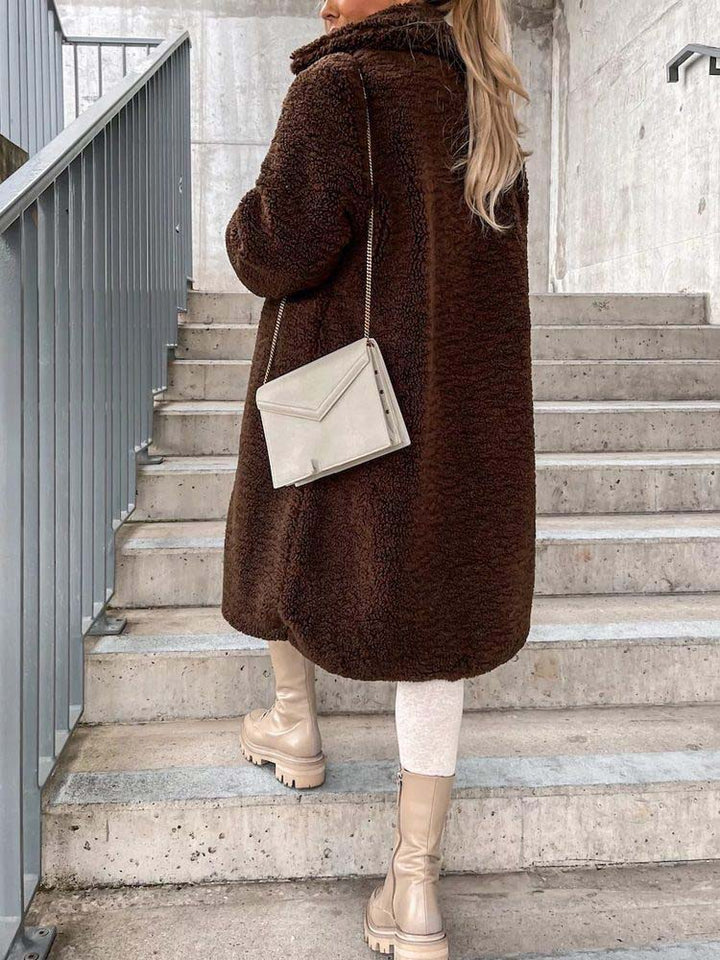Cataleya Manteau Femme Teddy Long Modèle Doux en Fausse Laine avec Coupe Chaude & Poches, vue 18
