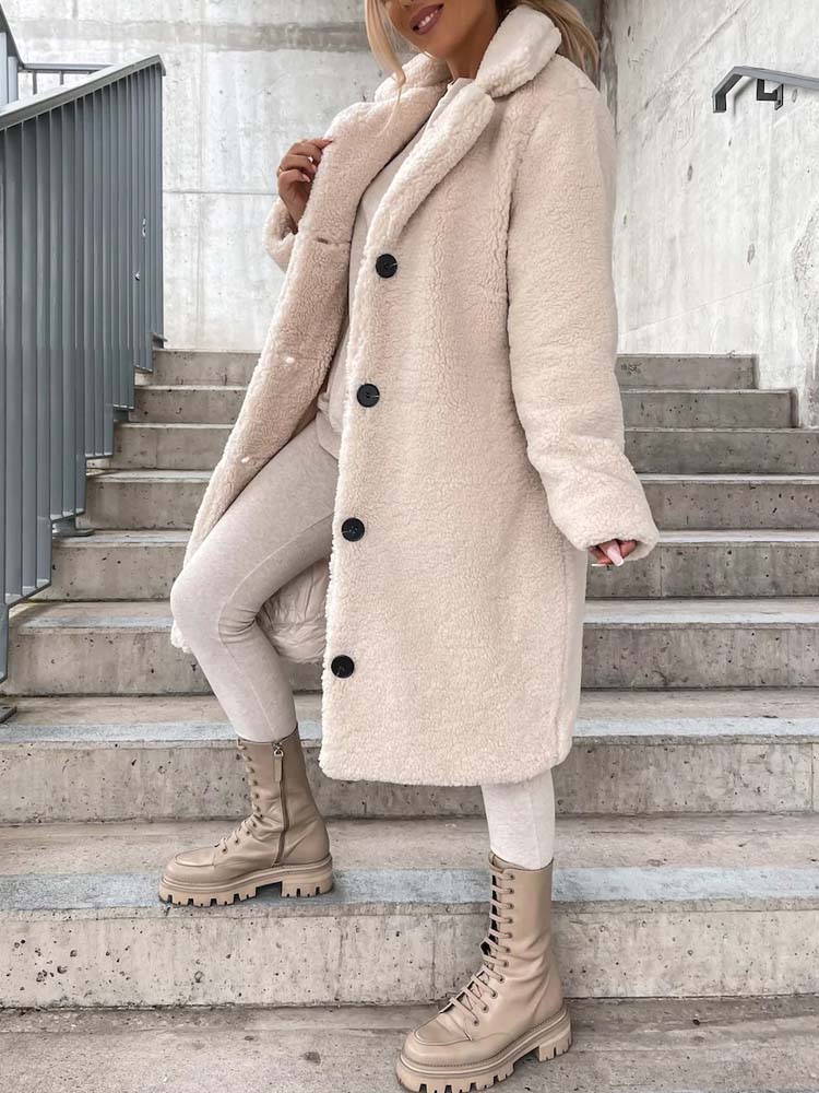 Cataleya Manteau Femme Teddy Long Modèle Doux en Fausse Laine avec Coupe Chaude & Poches, vue 4
