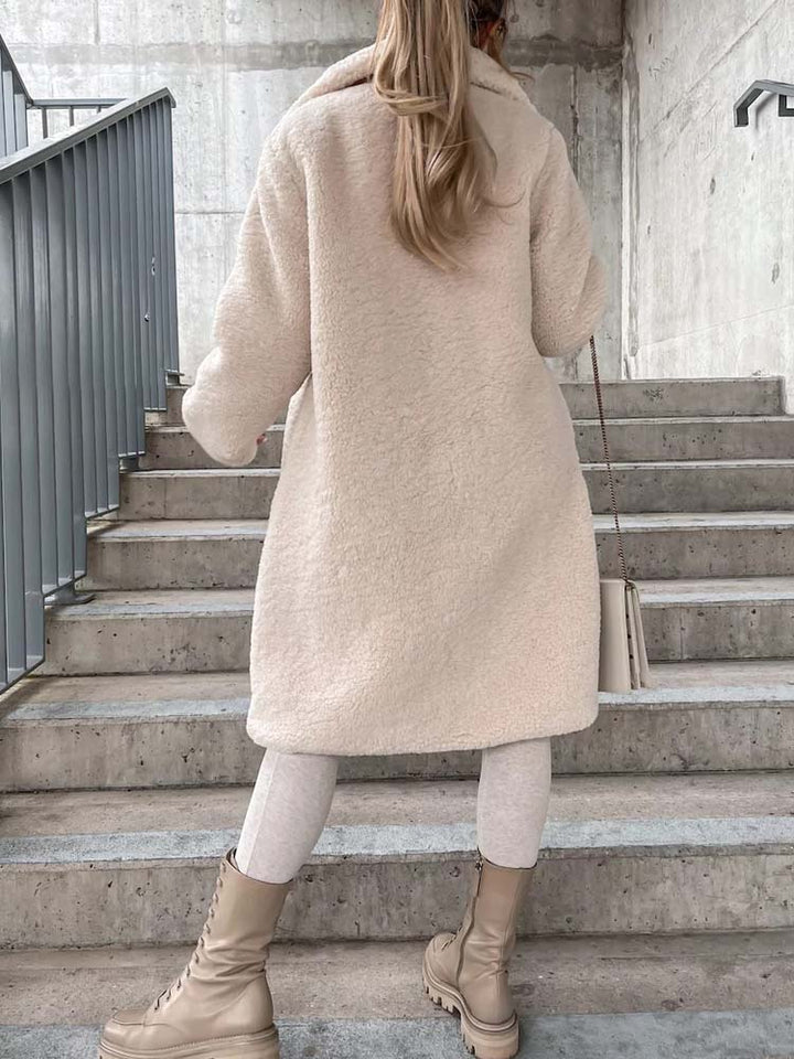 Cataleya Manteau Femme Teddy Long Modèle Doux en Fausse Laine avec Coupe Chaude & Poches, vue 5