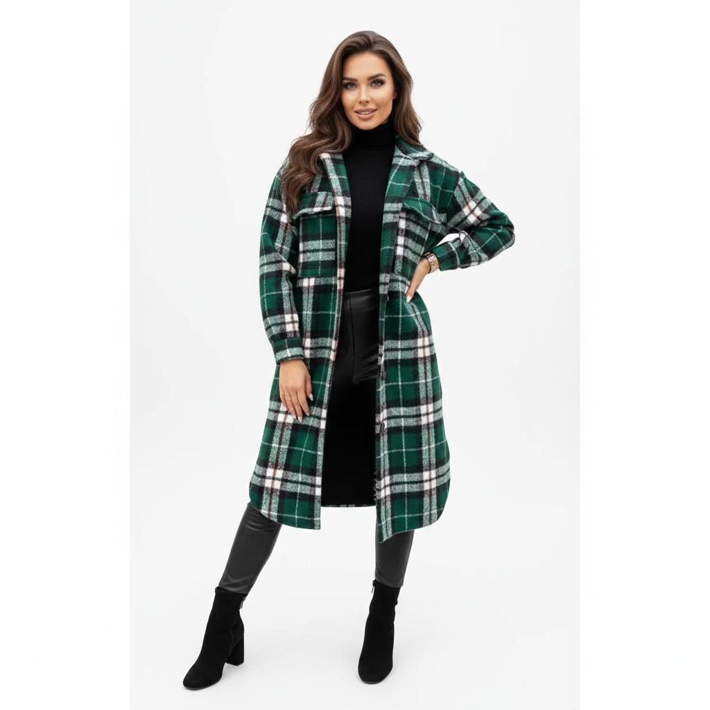 Jody Manteau Femme Carreaux Veste Longue Oversize en Laine Mélangée Style Shacket, vue 3