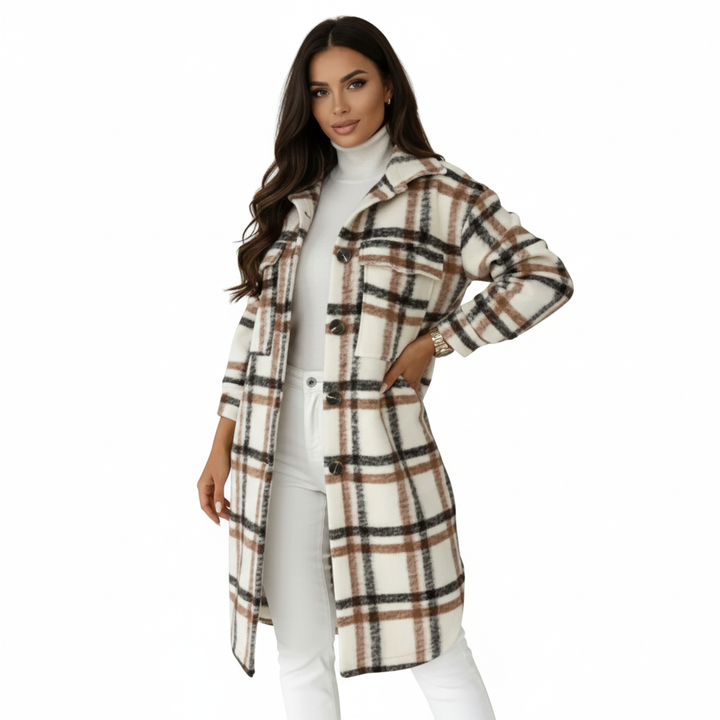 Jody Manteau Femme Carreaux Veste Longue Oversize en Laine Mélangée Style Shacket, vue 4