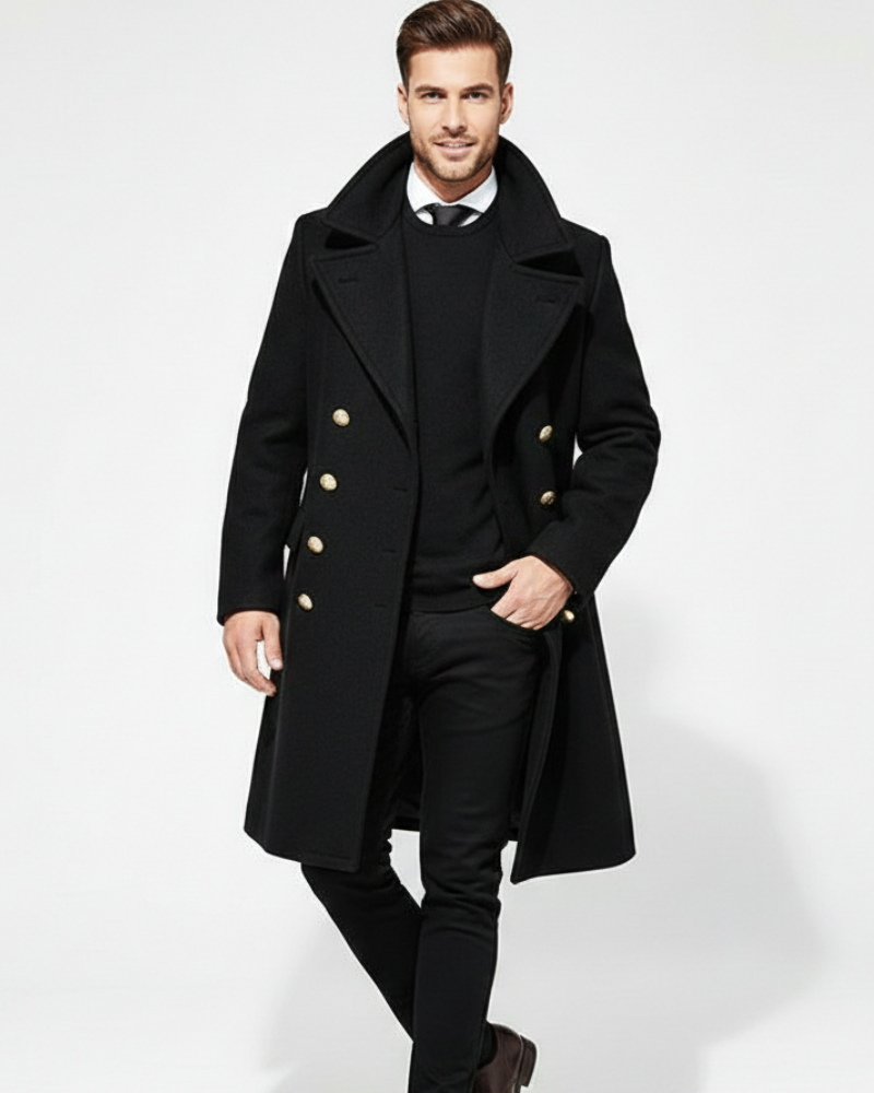 Kinsley Manteau Long Homme Col à Revers Classique, Double Boutonnage & Style Élégant