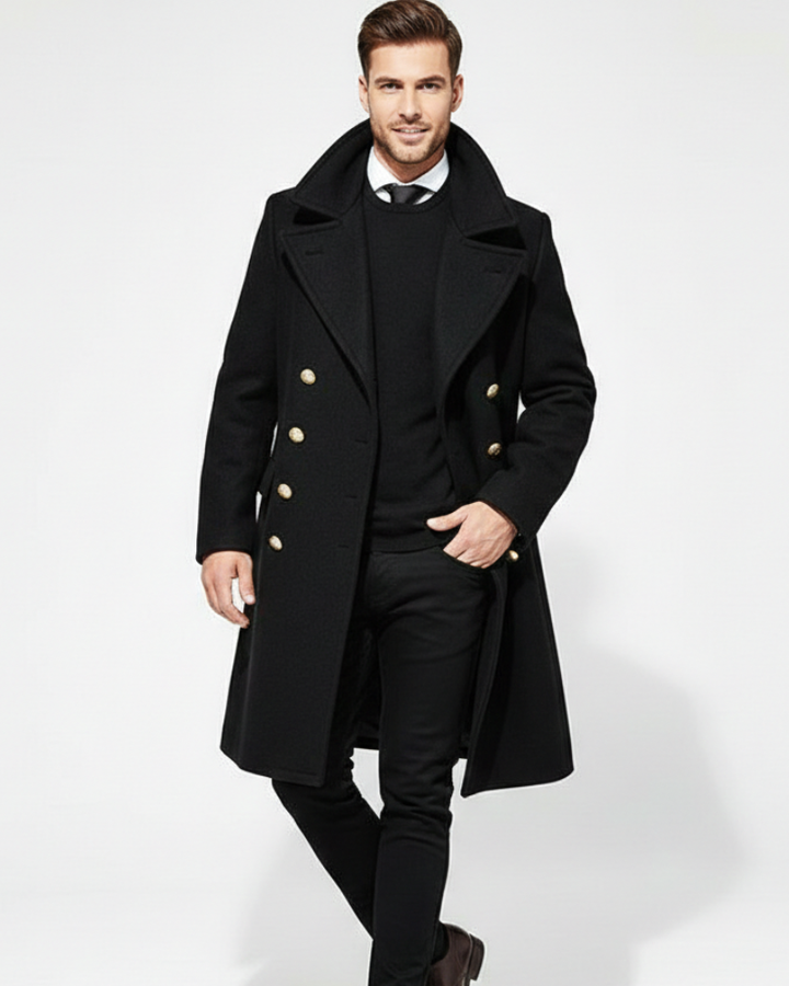 Kinsley Manteau Long Homme Col à Revers Classique, Double Boutonnage & Style Élégant