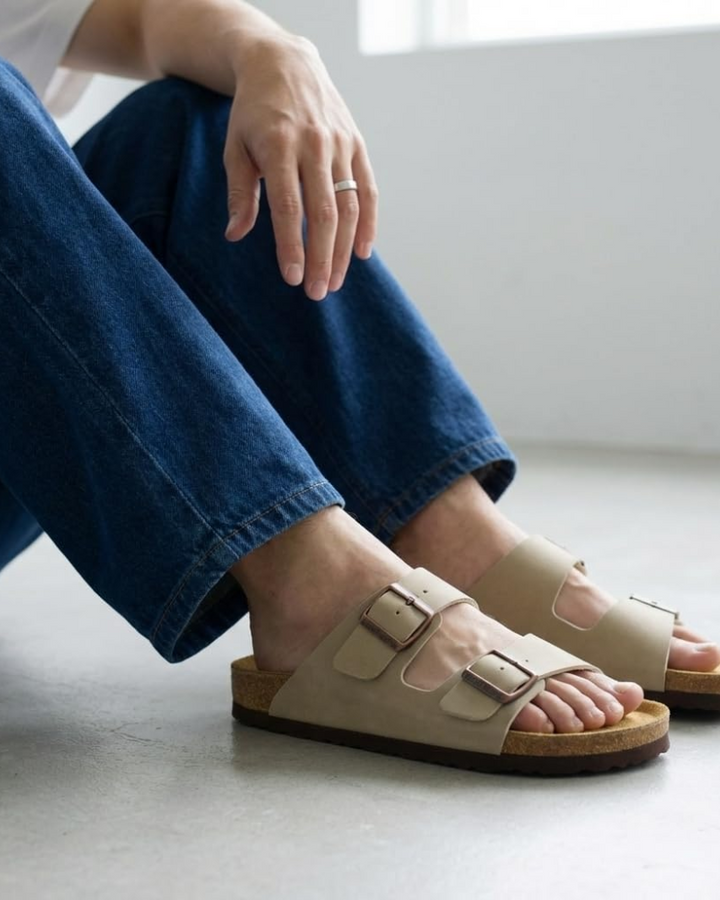 Knoah Sandales Homme Slides Confort avec Semelle Liège & Double Boucle Réglable, vue 3