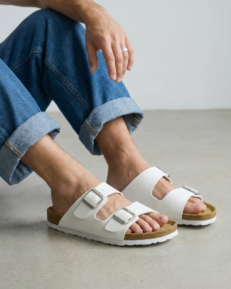 Knoah Sandales Homme Slides Confort avec Semelle Liège & Double Boucle Réglable, vue 4