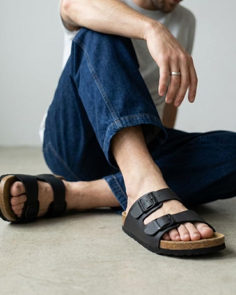 Knoah Sandales Homme Slides Confort avec Semelle Liège & Double Boucle Réglable, vue 16
