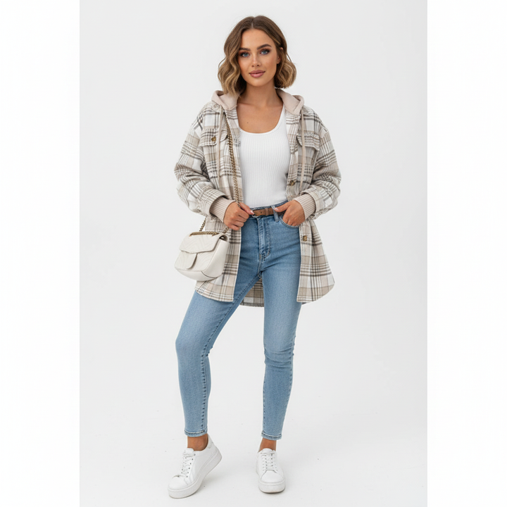 Lian Manteau Femme à Capuche Veste À Carreaux Chaude avec Coupe Décontractée, vue 4