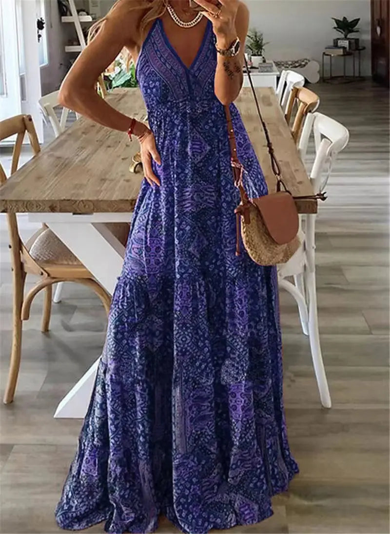 Lielleala | Robe fleurie imprimée taille haute style bohème pour femmes