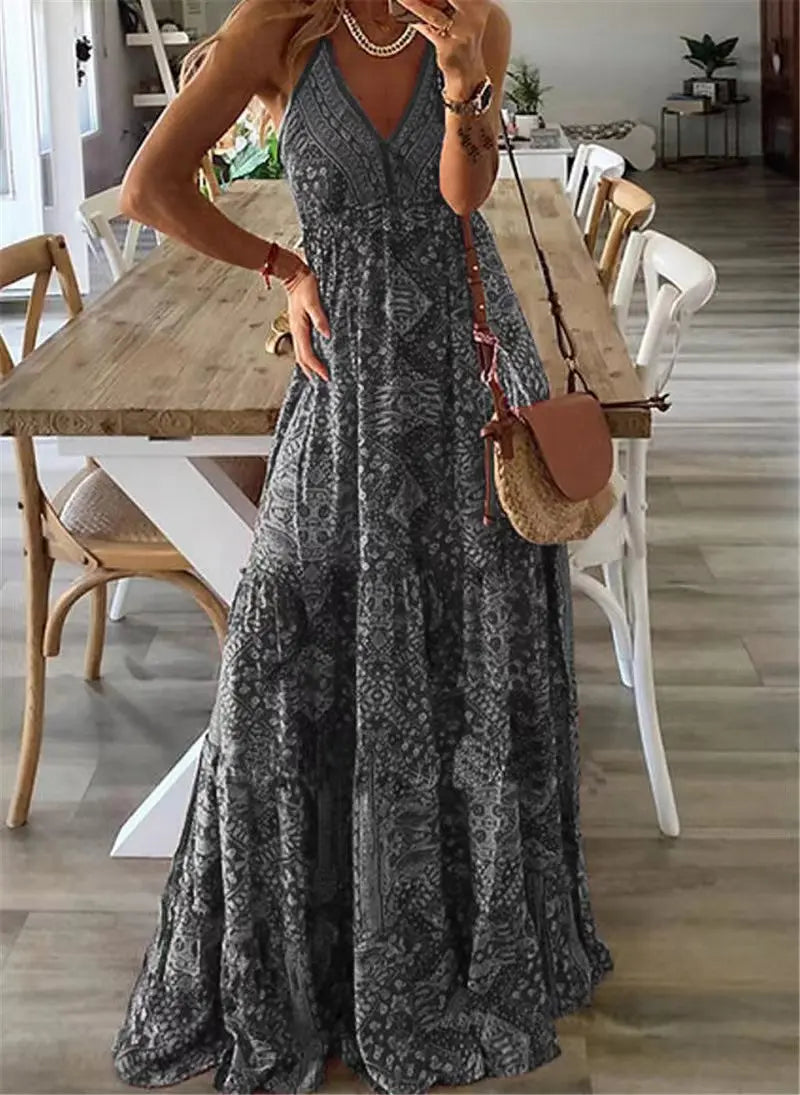 Lielleala | Robe fleurie imprimée taille haute style bohème pour femmes