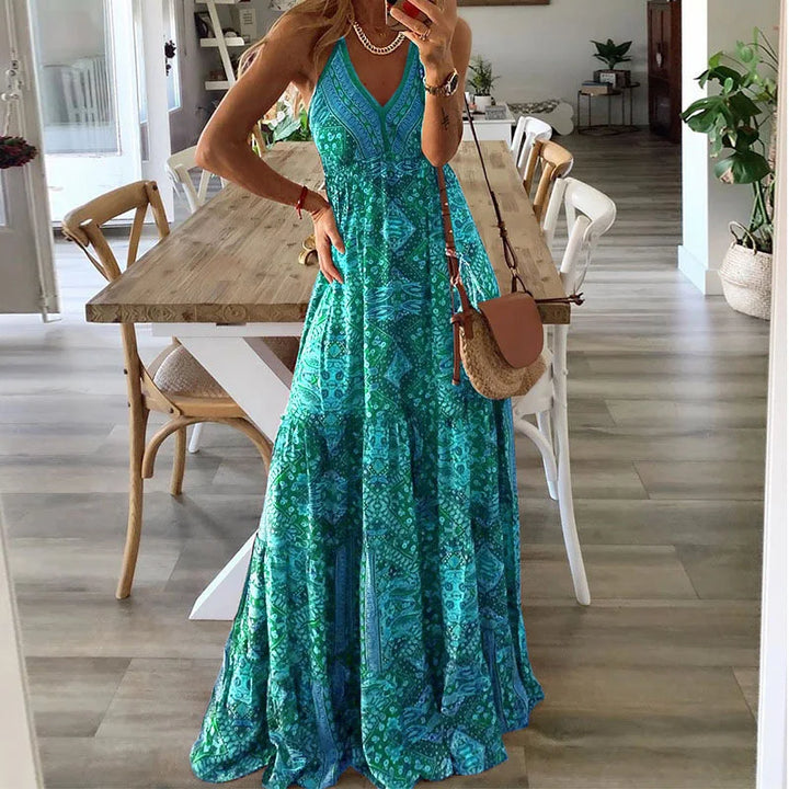 Lielleala | Robe fleurie imprimée taille haute style bohème pour femmes