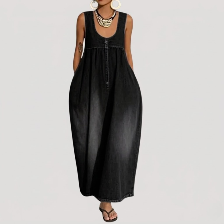 Robe Longue En Jean Fluide Femme Sans Manches