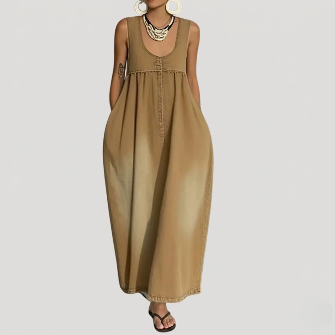 Robe Longue En Jean Fluide Femme Sans Manches