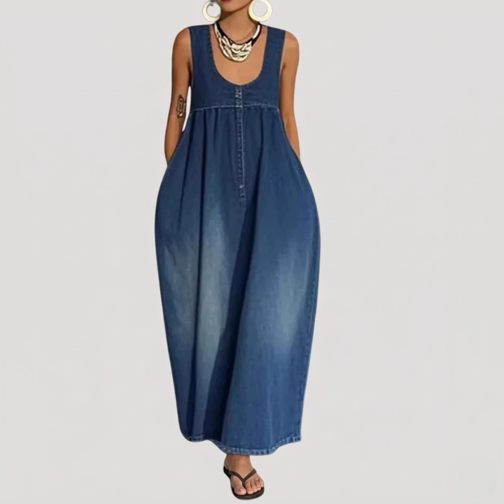Robe Longue En Jean Fluide Femme Sans Manches