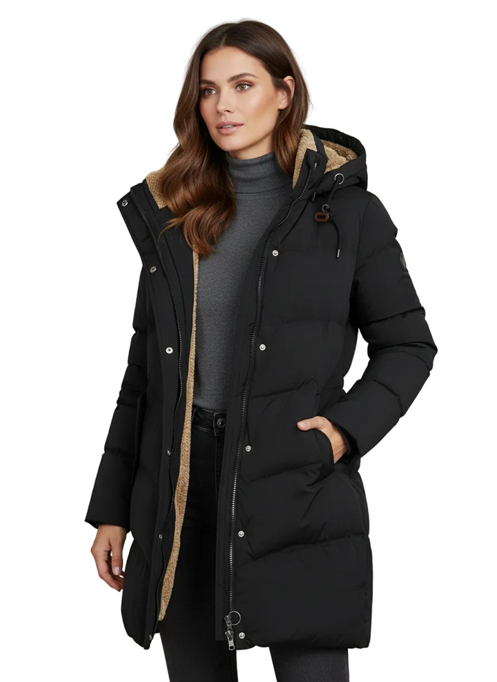 Alexandra Manteau Long à Capuche pour Femme Veste d’Hiver Élégante à Coupe Confortable