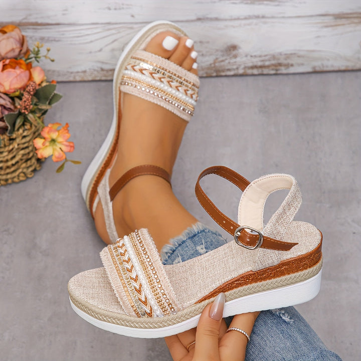 Lunaria Sandales Femme Sandales à Talon Compensé Confortables avec Strass Chic pour l’Été, vue 2
