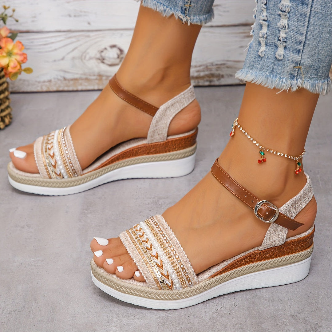 Lunaria Sandales Femme Sandales à Talon Compensé Confortables avec Strass Chic pour l’Été, vue 5