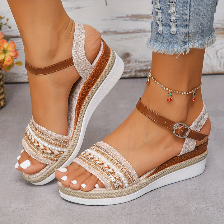 Lunaria Sandales Femme Sandales à Talon Compensé Confortables avec Strass Chic pour l’Été