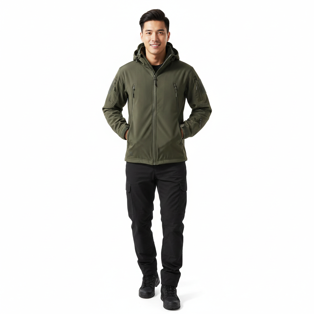 Lusian Veste Softshell Homme Manteau à Capuche Ajustable avec Fermeture Zippée et Poches, vue 7