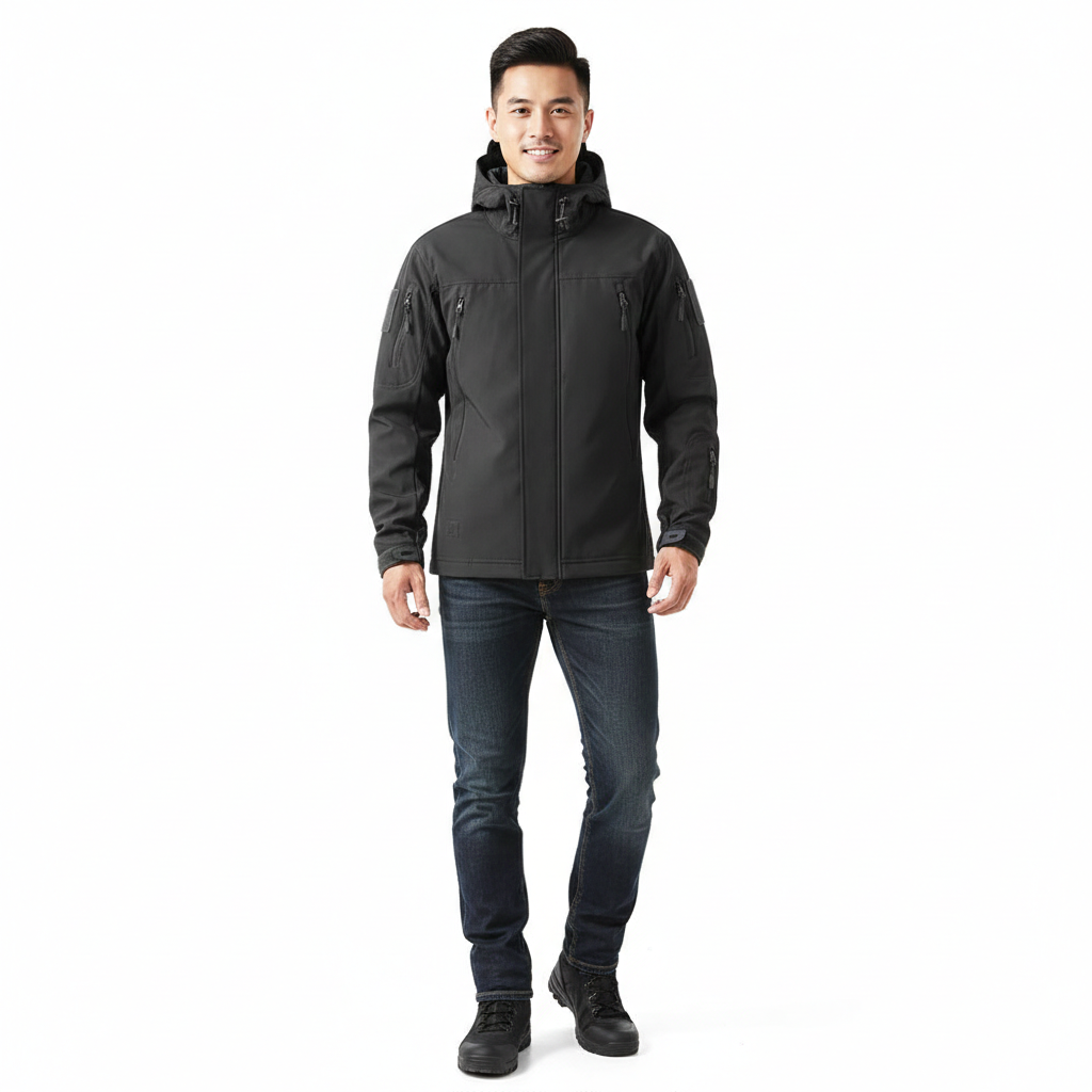 Lusian Veste Softshell Homme Manteau à Capuche Ajustable avec Fermeture Zippée et Poches, vue 9